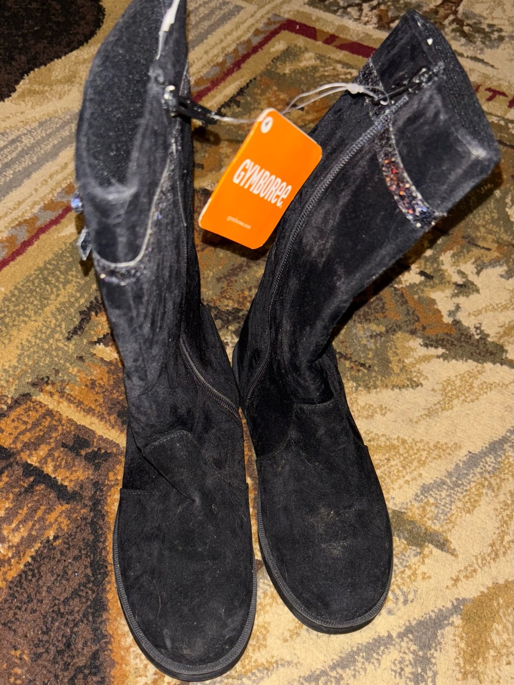 Gymboree Black Girls' Tall Suede-Look Boots with Glitter Trim